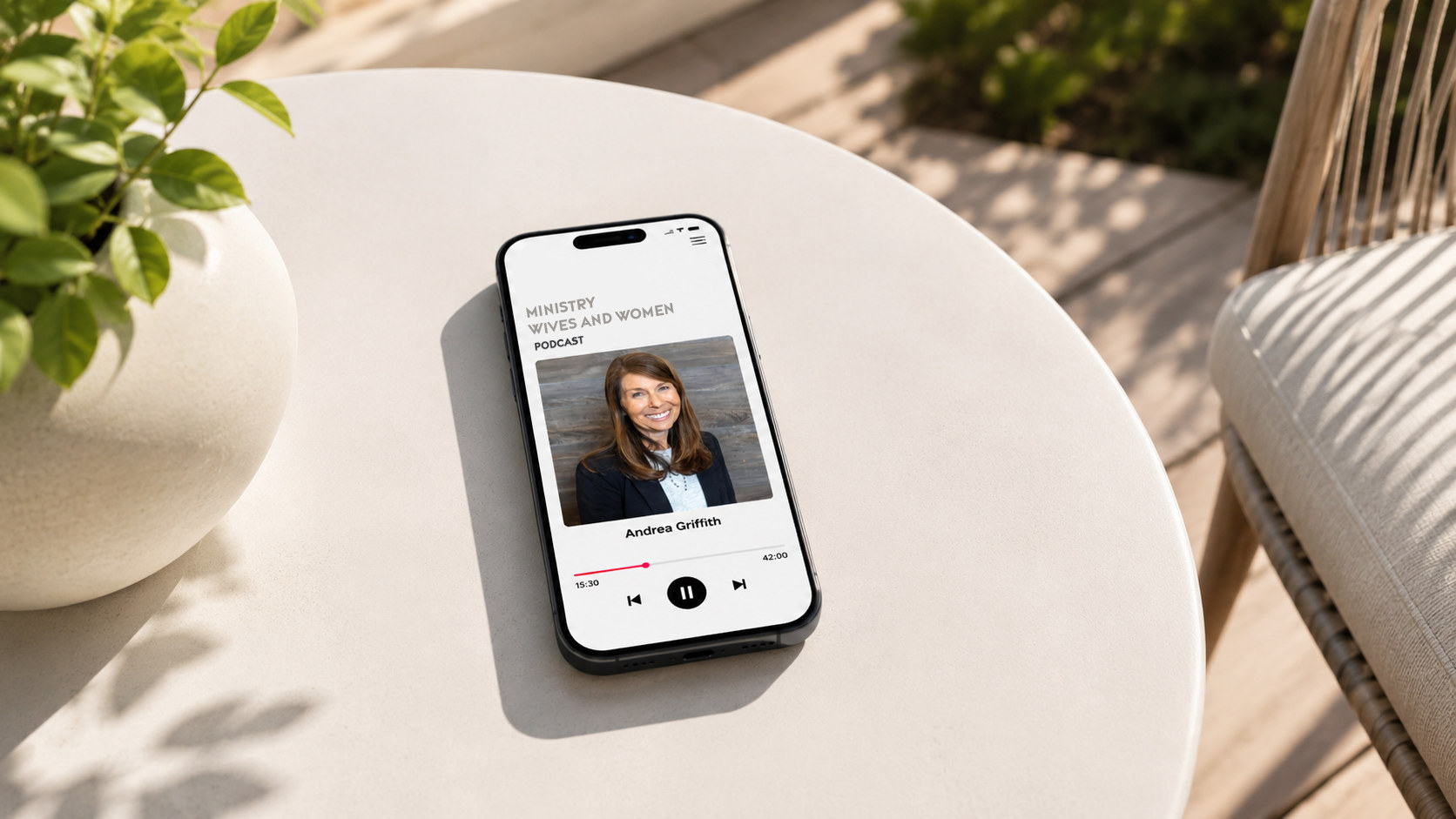 The podcast playing on a phone